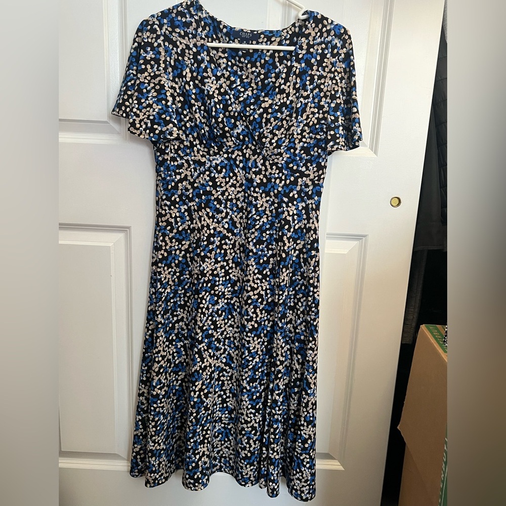 Chaps blue yellow polka dot dress